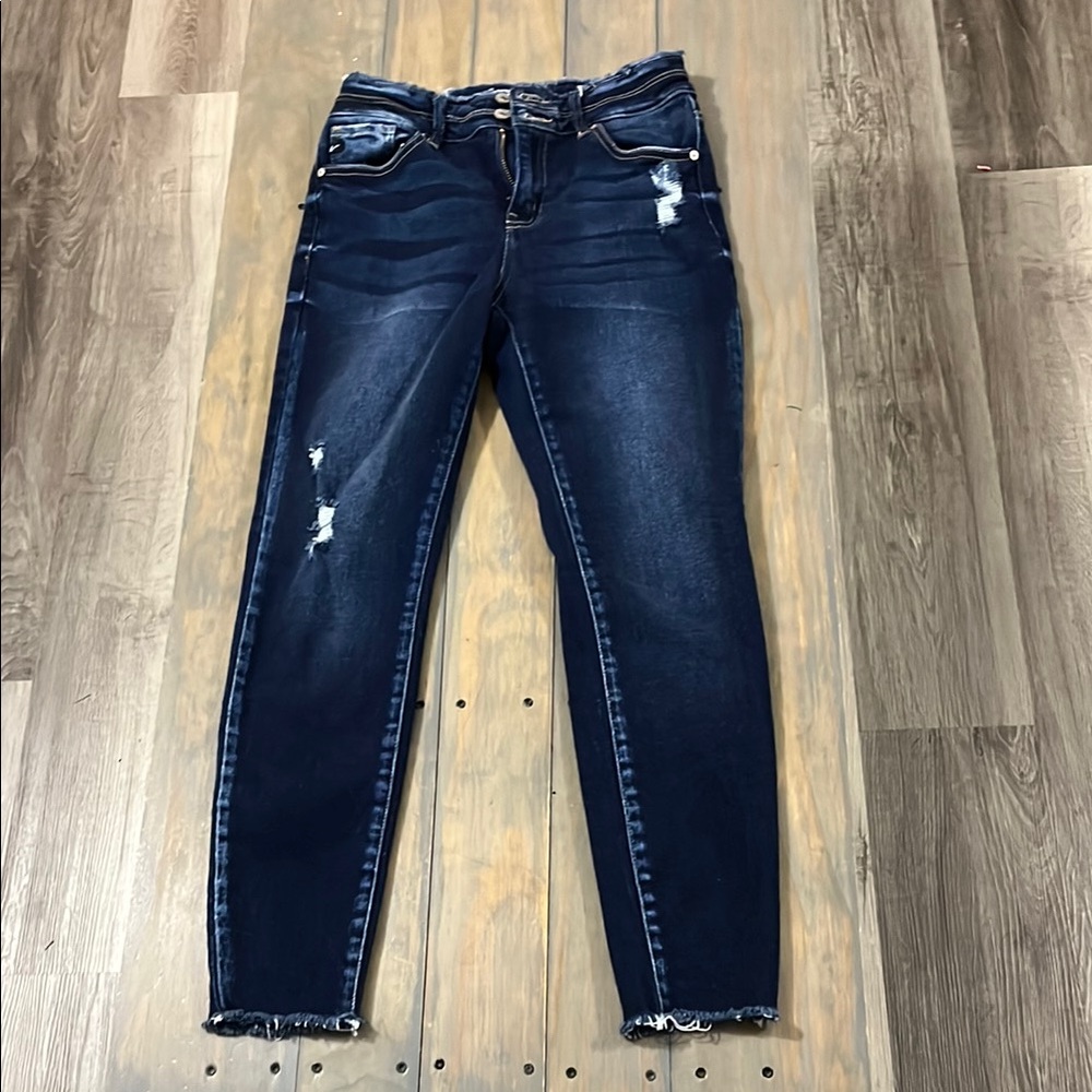KanCan Blue Skinny Jeans with Distressed Ankle-Length Design